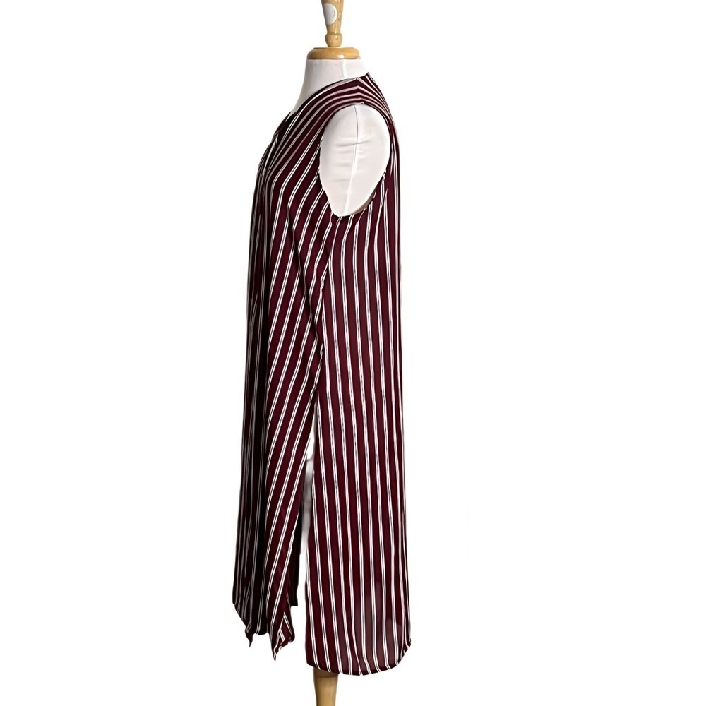 LuLaRoe Joy Burgundy Striped Long Sleeveless Vest Women’s Size M - Picture 5 of 9